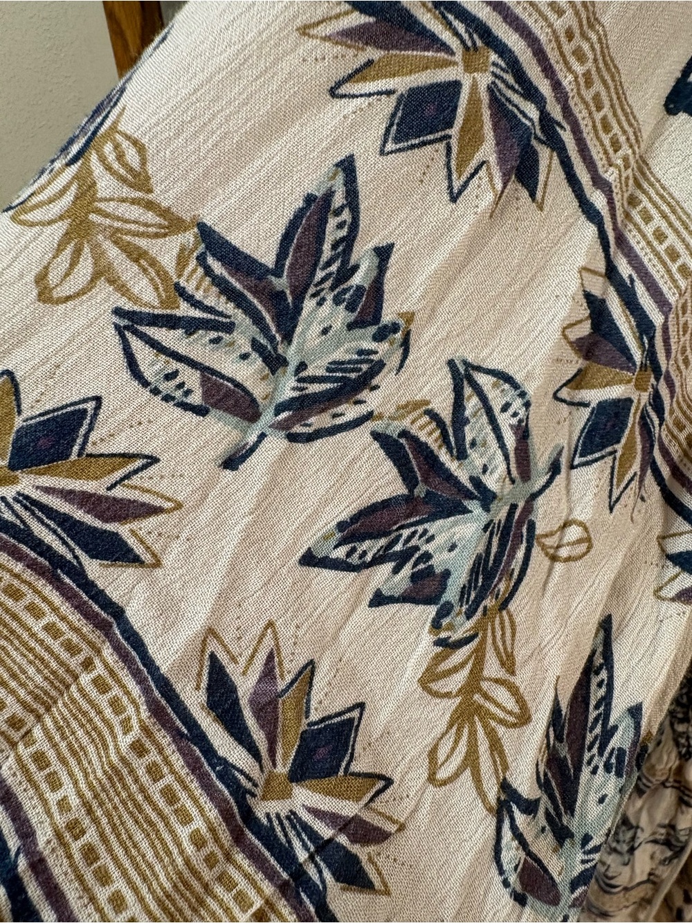 Free People Cream Floral Boho Tunic with Blue and Tan Accents - Picture 6 of 10